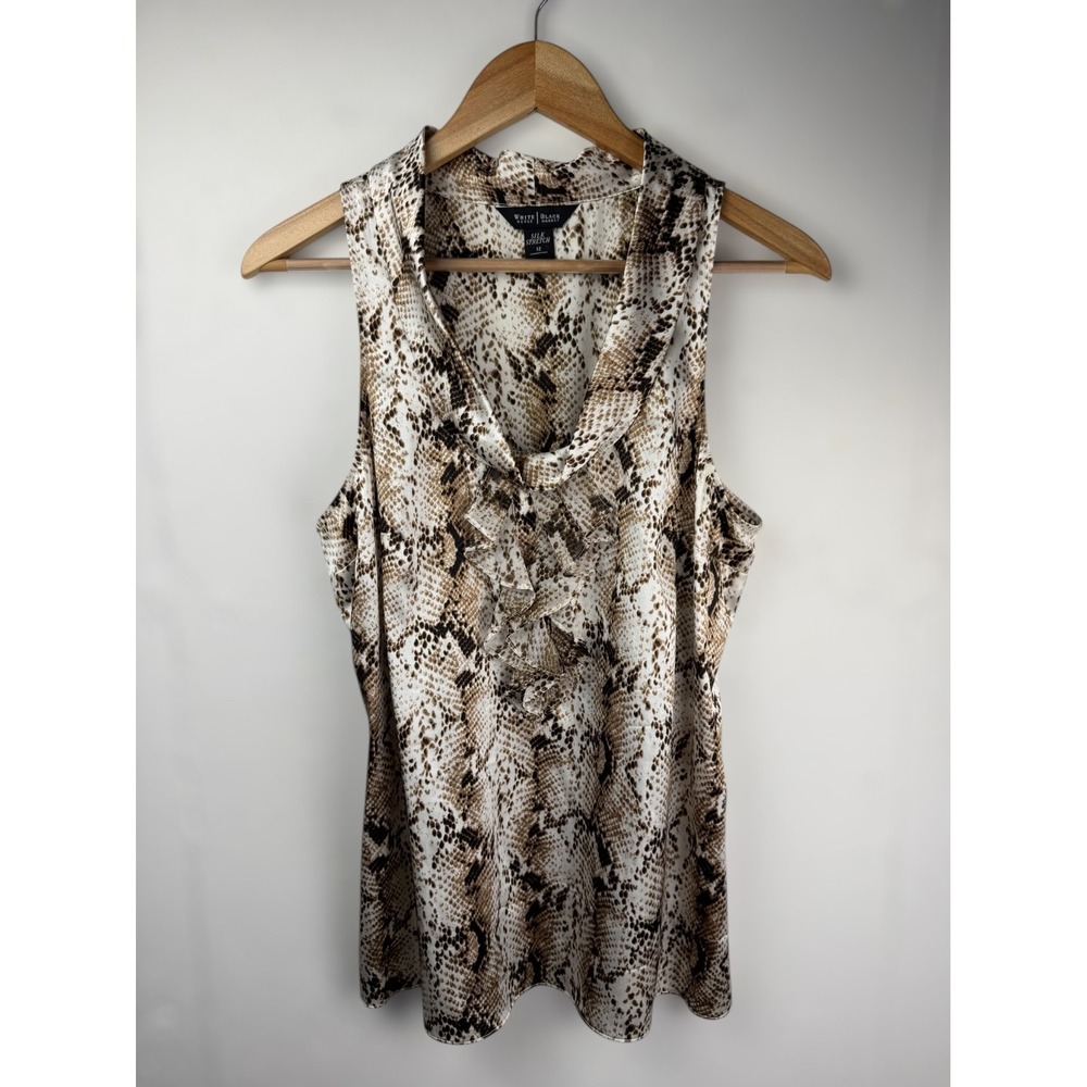 White House Black Market Snakeskin Print Ruffle Cowl Neck Sleeveless Silk Top 12